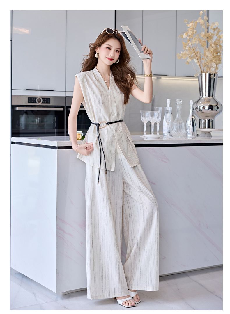 Bộ vest nữ không tay quần ống rộng cao cấp mùa hè 2025 – Áo khoác vest không tay kết hợp quần ống rộng hai mảnh HR1170 — Màu đen, Màu trắng be chi tiết 17