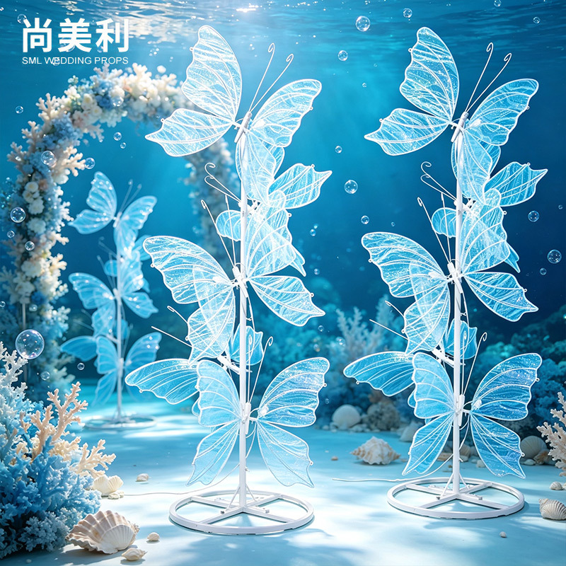 Clover de cuatro hojas, columna de mariposa, alas de tul tridimensional, simulación, mariposa, iluminación, decoración de bodas, accesorios de boda, lámparas
