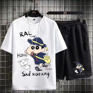 Casual sports suit men's summer 2025 new high school students printed T-shirt men's short sleeve shorts trend 1/2