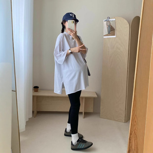 Daily Simple Casual Pregnant Women's Large Comfortable T-shirt Summer Loose Non-belly Solid Color Pregnant Women's Short-sleeved Top Trendy