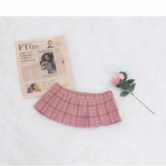 High-waisted pleated skirt, A-line skirt, white, slimming plaid skirt for spring and autumn.