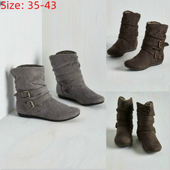 2020 New Fashion Outdoor Boots for Women, Wish European and American Flat Bottom Double Buckle Fleece Booties, 35-43 Size 