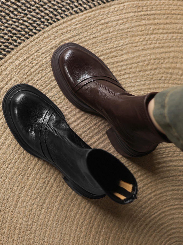 Elastic low boots platform English style with zipper