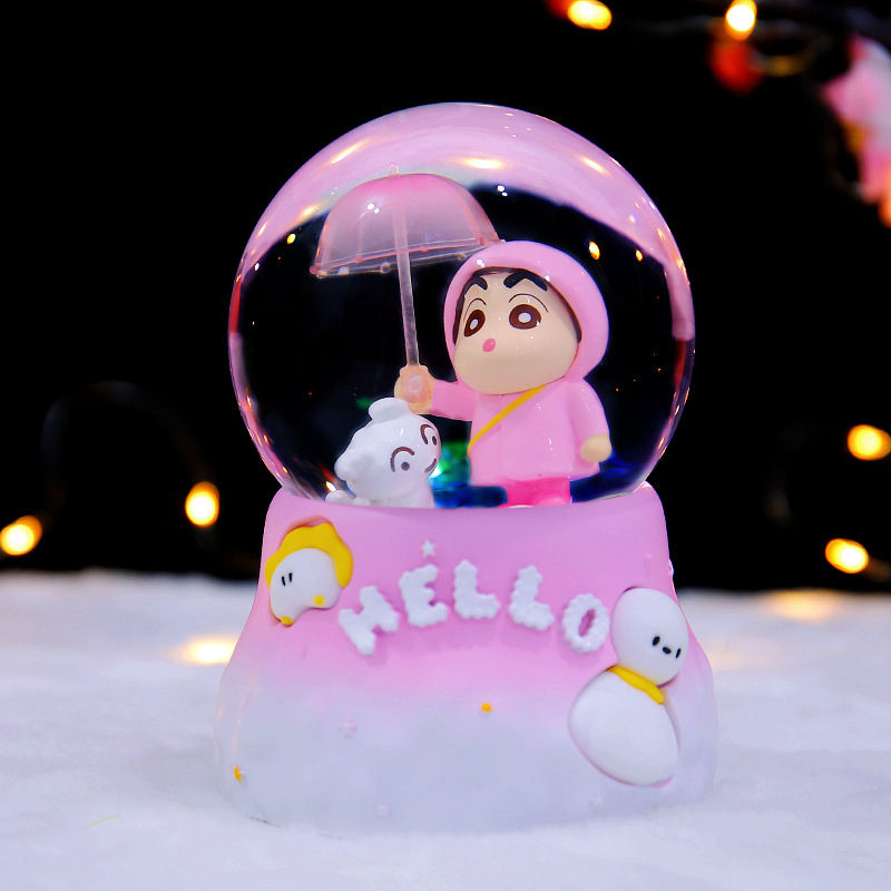 Venta caliente de dibujos animados pequeña estrella deseo bola de cristal gira dentro de la nieve a la deriva cómics música periférica iluminación decoración de dormitorio regalos al por mayor