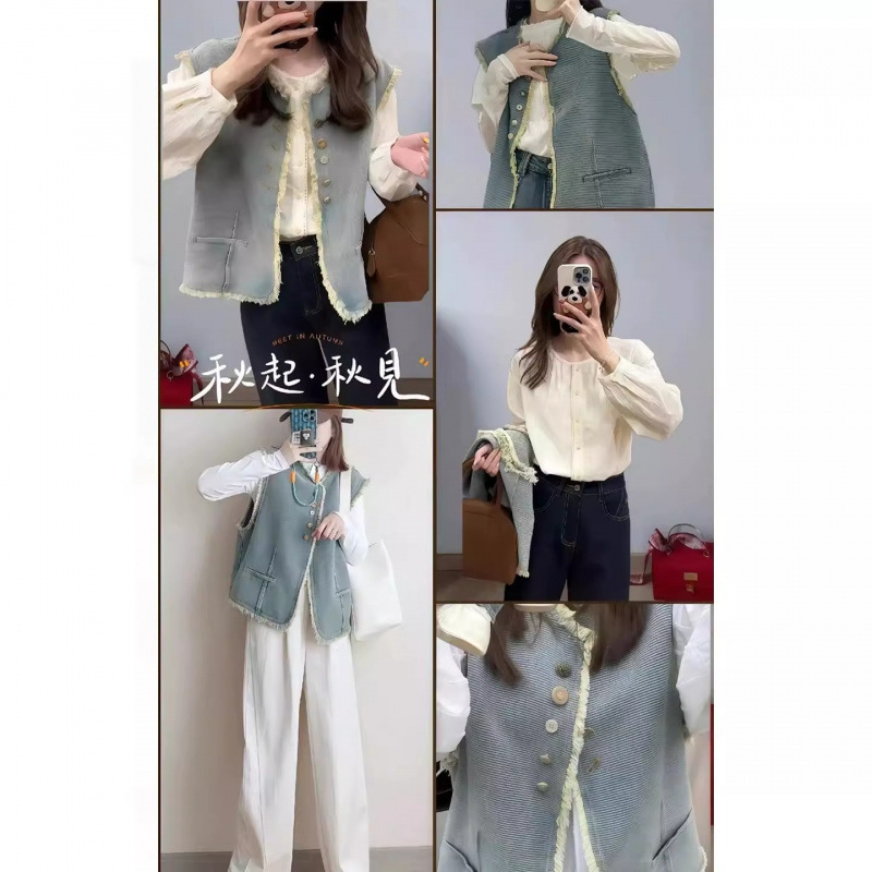 Spring Outfit Set for Plus-Size Women: Korean-Style Sleeveless Vest, Shirt, and Jeans Three-Piece Set