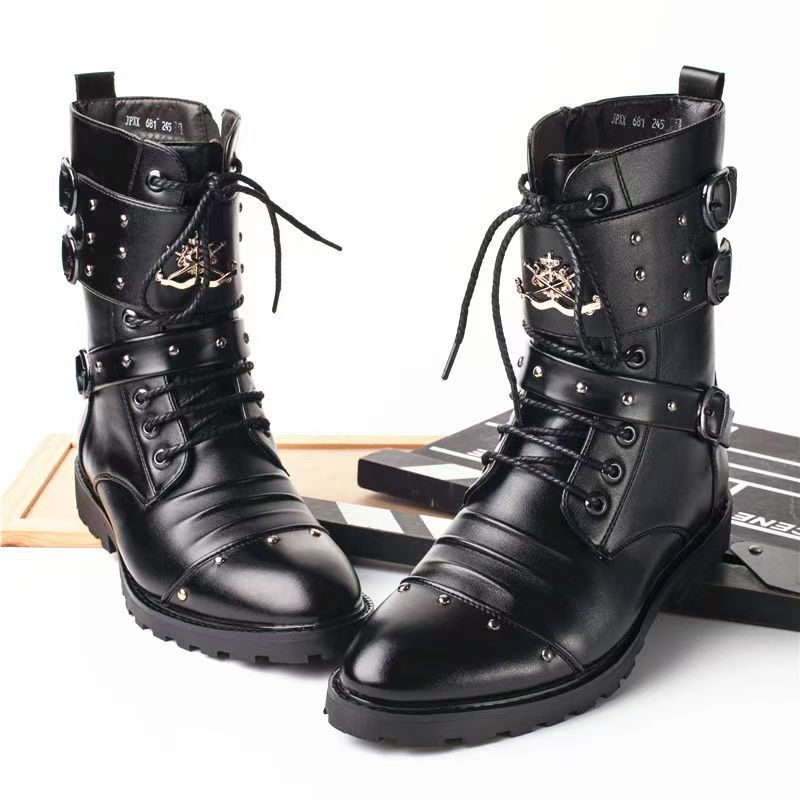 Men's Boots New Fashion British Korean Style Mid-Calf High-Top Men's Boots Pointed Toe Work Boots Trendy