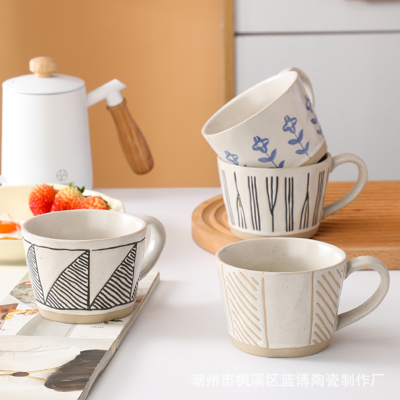 创意日式粗陶家用高档饮水杯高颜值咖啡杯办公室茶杯水杯马克杯