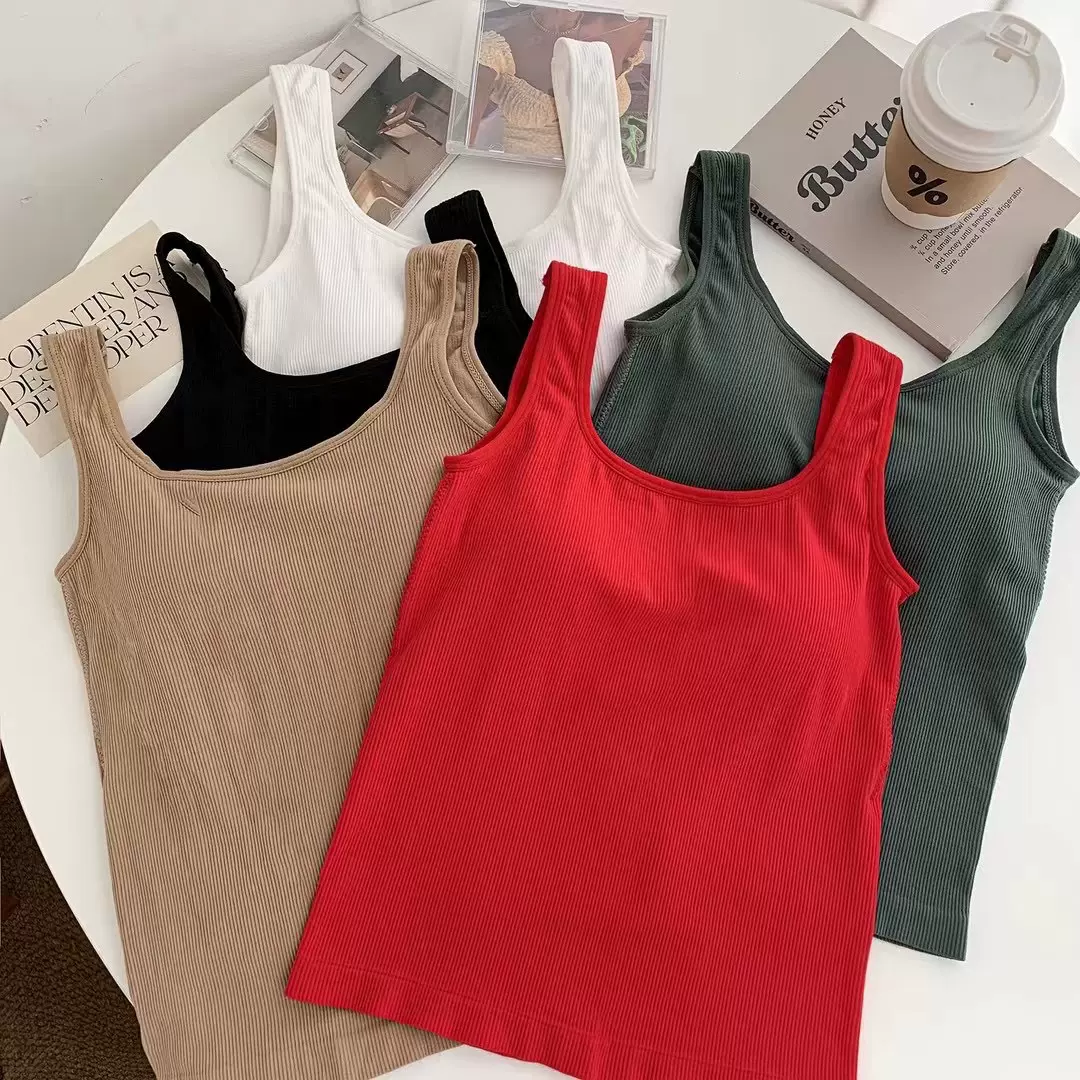 多巴胺穿搭带胸垫小吊带背心女内搭外穿夏季泰式辣妹露背抹胸上衣