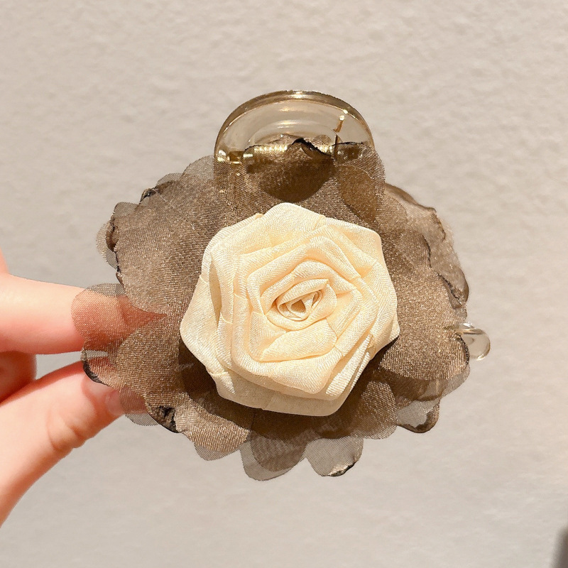 超仙唯美玫瑰花发饰仿真花夹海边度假风抓夹拍照绝美半扎发鲨鱼夹|undefined