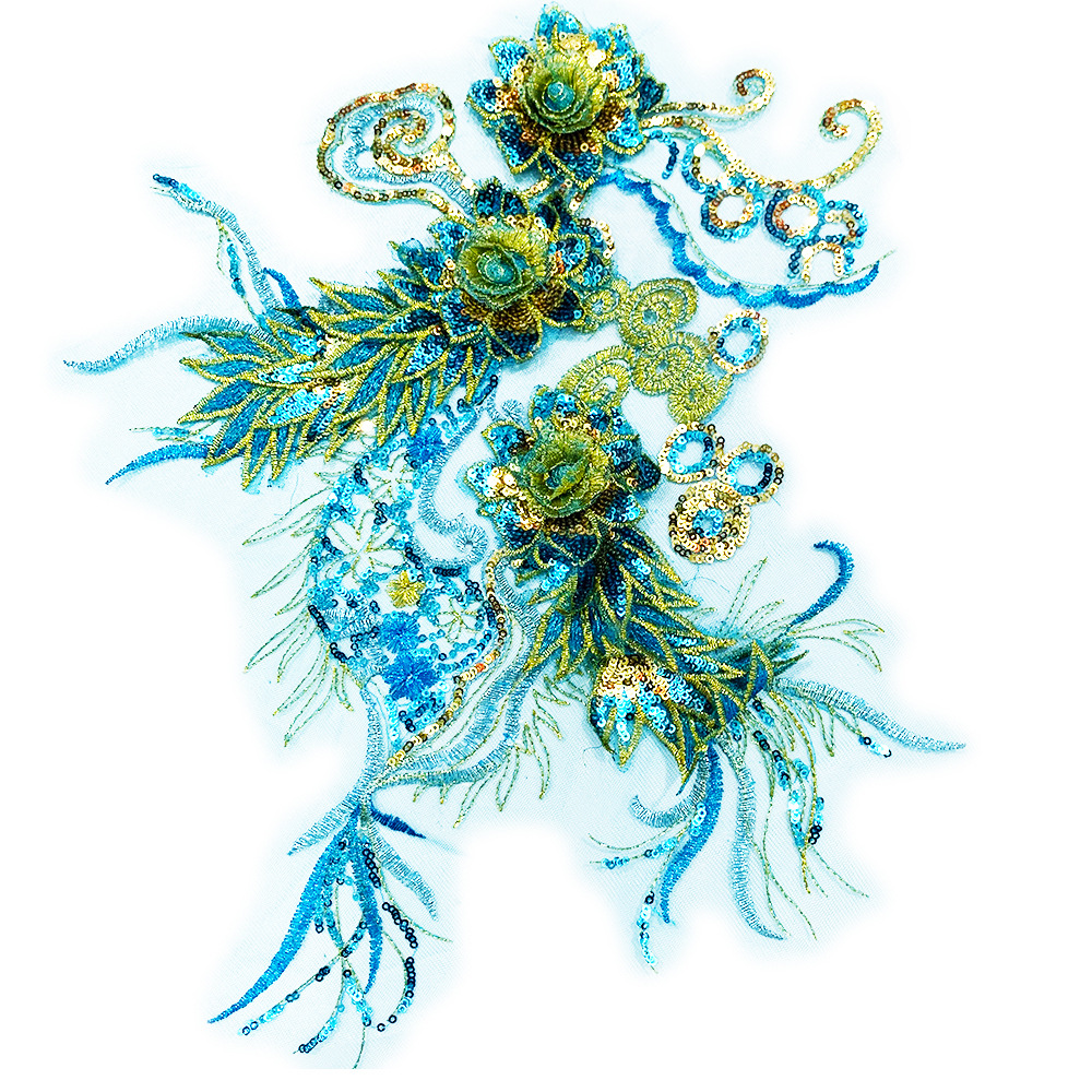 蕾丝刺绣亮片立体绣花布贴婚纱旗袍装饰服装辅料大补丁绣花花片