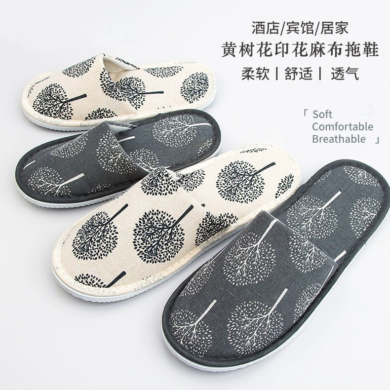 Высококлассные тапочки для проживания в семье одноразовые принты в гостиничном номере Салон красоты толстые нескользящие тапочки из хлопка и льна