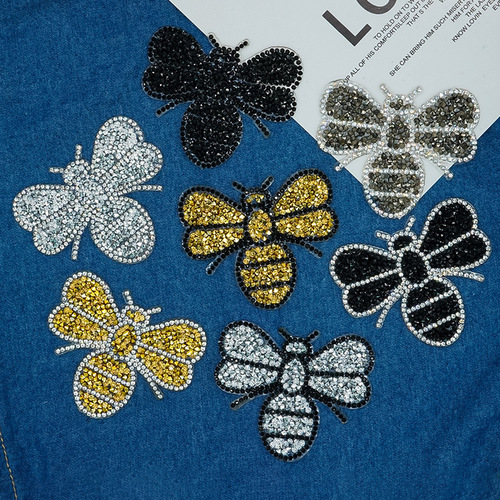 Cross-border rhinestones, little bees, hot melt, hot melt adhesive, mesh, rhinestones, fabric stickers, hot pictures, clothing patches, direct wholesale