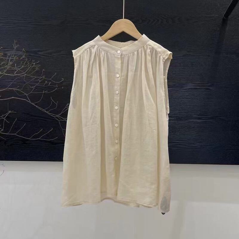 Vest-Style Slim Design Sleeveless Women's Tummy-Concealing High-End Shaping Chic Ramie Shirt