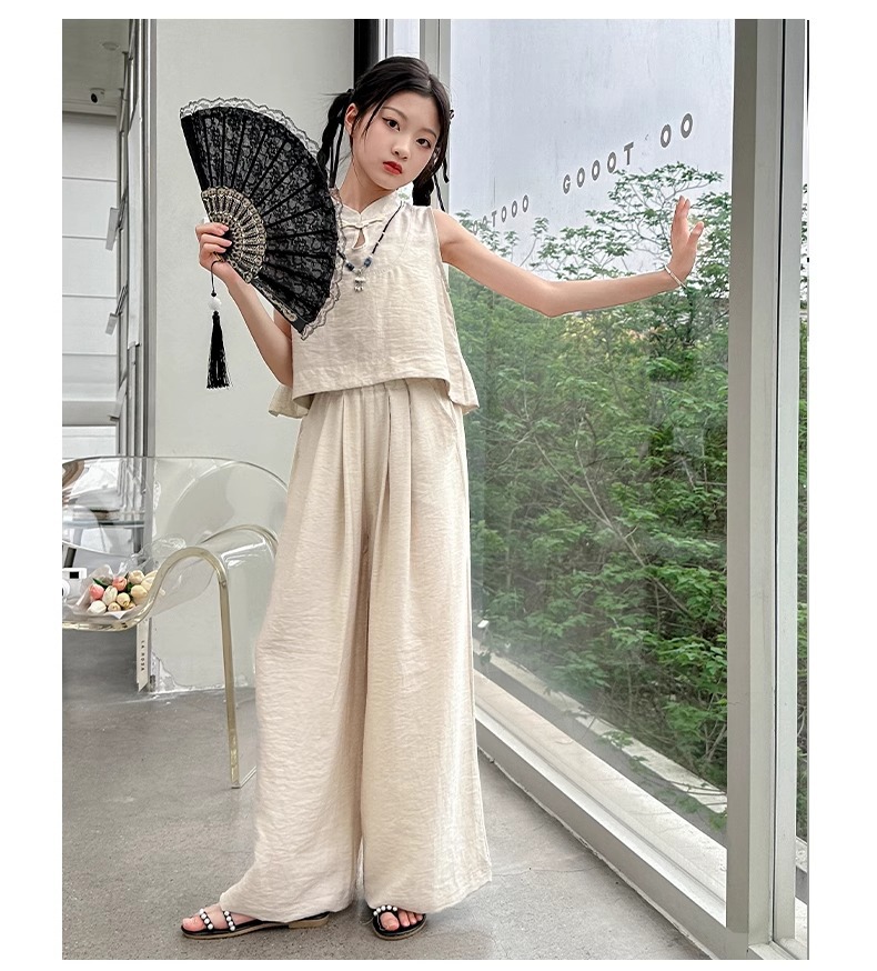 Mädchen Sommer Set Im Chinesischen Stil Weste Und Weite Hose_voghion.com
