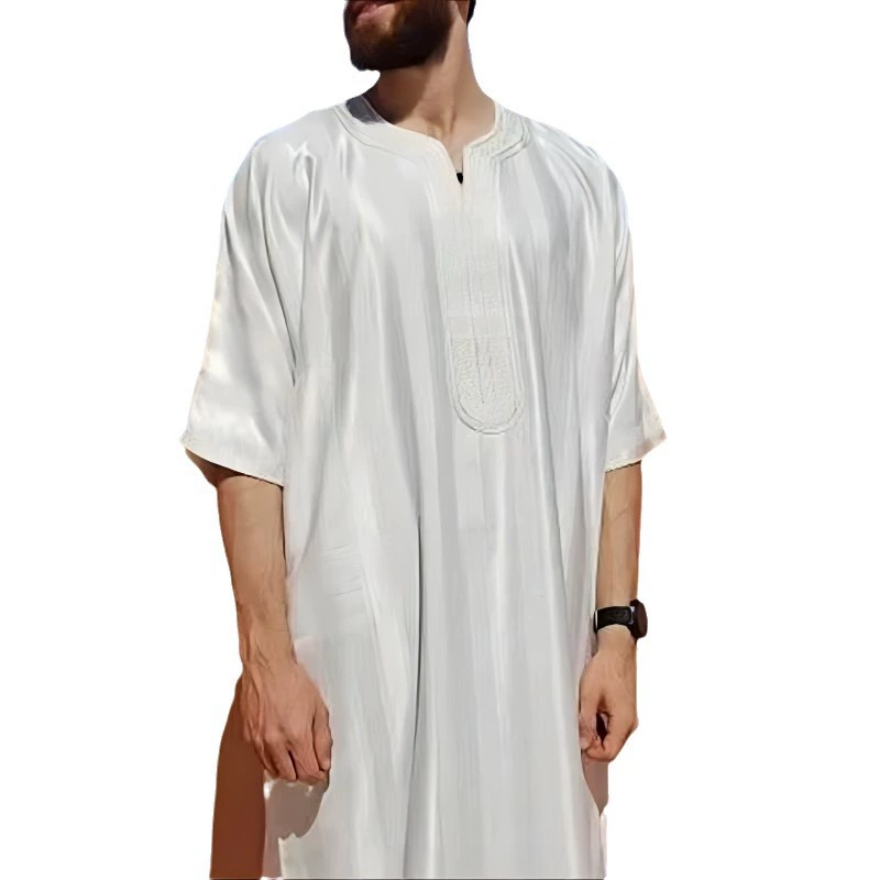 2023 summer hot-selling new white loose casual Muslim men's thobe Arabic casual thobe
