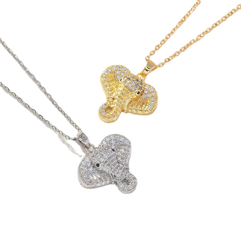 15g Weight Zircon Inlay Material Streetwear Animal Elephant Copper Plating Inlay Zircon Pendant Necklace