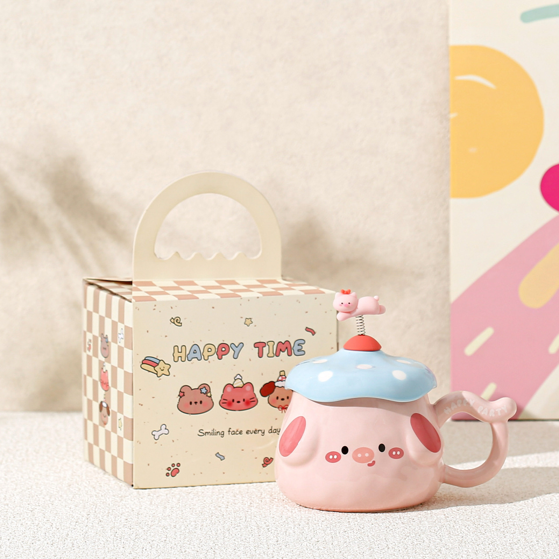 Curioso primavera pequeño animal cabeza de hongos cajas de regalo de alto valor de visualización sistema de curación taza de agua para un regalo de cumpleaños de una amiga