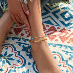 保色愛心雙層鏈條小清新簡約足鏈鍍18K真金甜美細款質感腳鏈