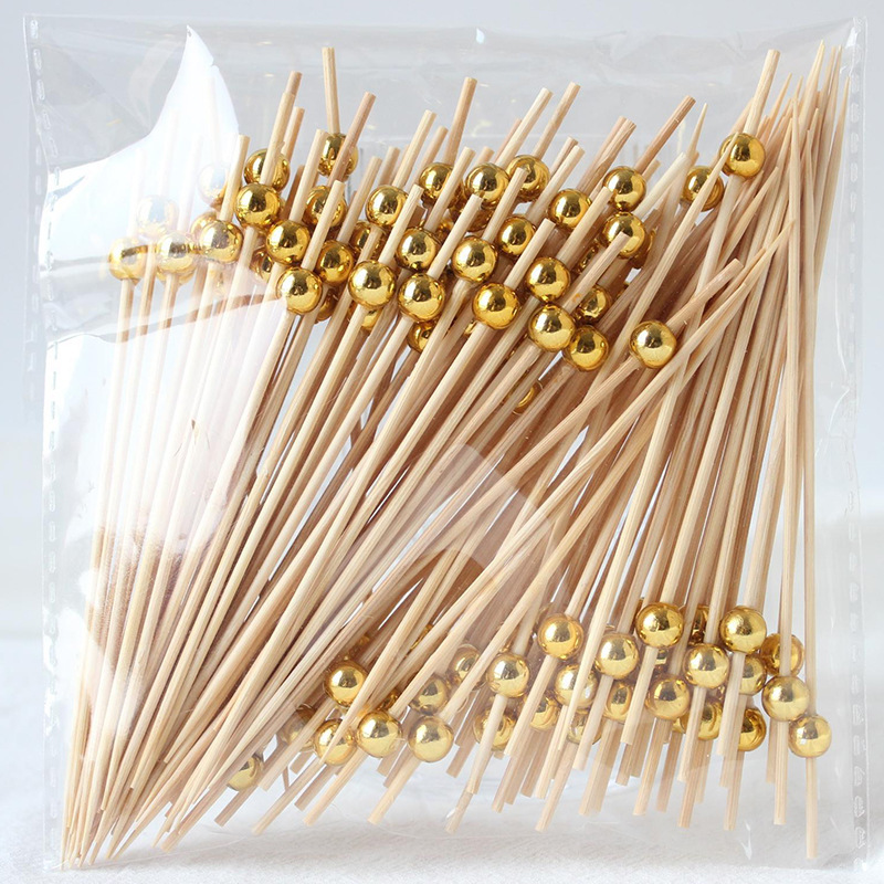 アマゾン100本/バッグメッキ金珠果物串竹製果物フォーク使い捨て装飾竹串創意串串|undefined