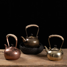 手工锤纹铜茶壶烧水铜壶煮茶鎏银壶纯铜壶紫铜水壶仿古提把老铜壶