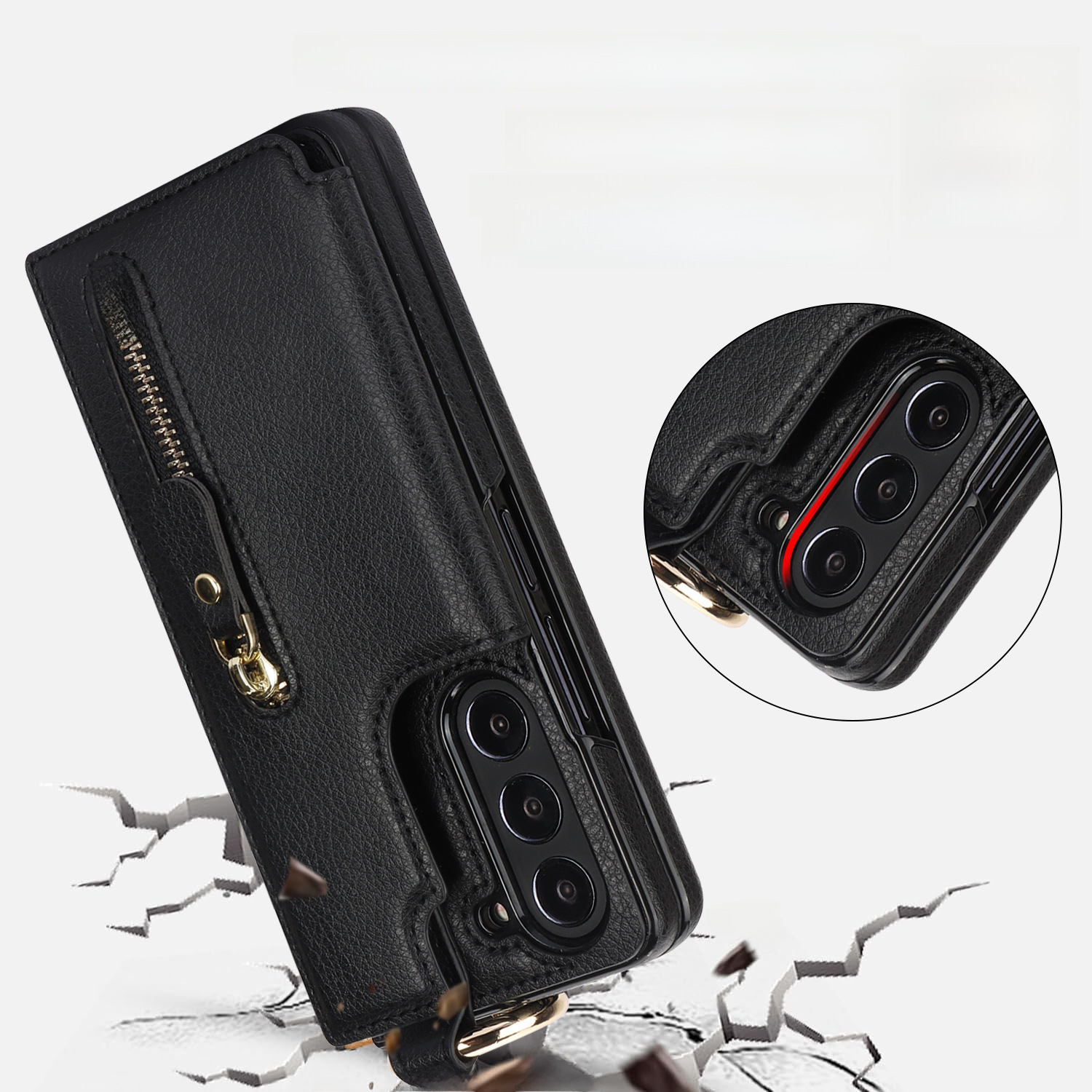 Funda de cuero con anillo y billetera para samsung galaxy fold_voghion.com