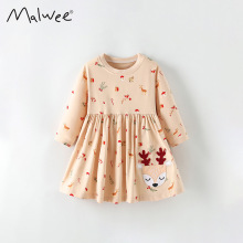 跨境malwee女童连衣裙秋冬新款欧美中小童圆领长袖洋气儿童公主裙