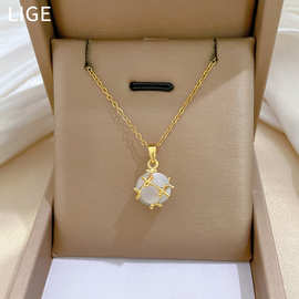 【钛钢】猫眼小球简约个性时尚轻奢气质华丽项链女百搭锁骨链钛钢