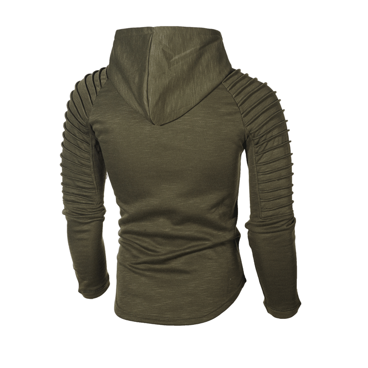 Men's Clothing Autumn and Winter New Round Neck Slim Fit Solid Color Hooded Long Sleeve Sweater Striped Pleated Raglan Sleeve Men's Clothing_voghion.com
