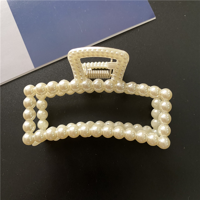 Gran 8cm clip de perlas de estilo coreano clip de Cabeza trasera clip de tiburón elegante temperamento updo baño horquilla tocado