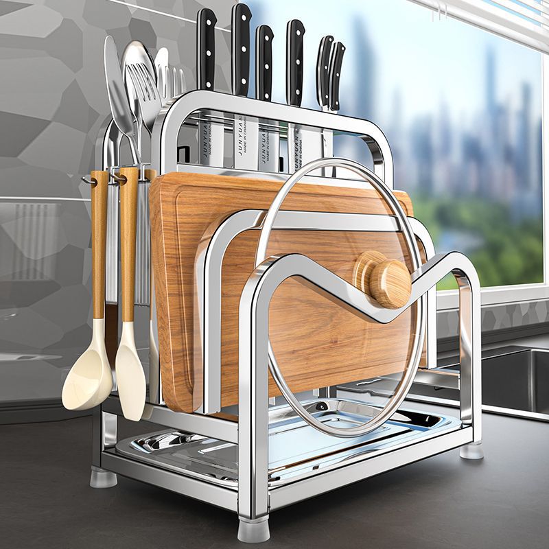 304 Stainless Steel Kitchen Knife Holder, Cutting Board Storage Rack, Multi-Functional Knife, Cutting Board, Pot Lid, Chopstick Cage, Integrated Storage Rack