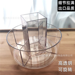 日本透明可旋轉辦公文具收納盒大容量學生桌面廚房分隔置物架多層