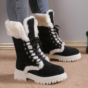 2025 Foreign Trade Snow Boots New Winter Thick Heel Warm Plus Velvet Strap Large Size 43 Fur Snow Boots Wholesale
