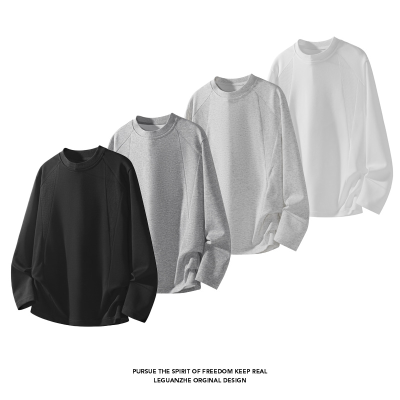 American Style Heavyweight Cotton Cleanfit Long Sleeve T-Shirt For Men, Spring And Autumn, Ribbed Design, Oversized_voghion.com