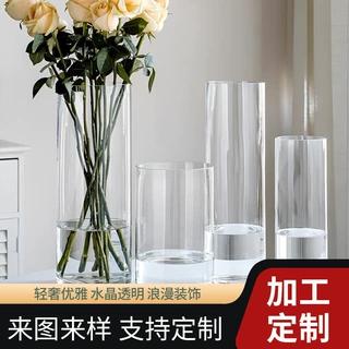 新品简约透明直筒玻璃花瓶客厅餐桌插花摆件轻奢大号直筒花瓶定制