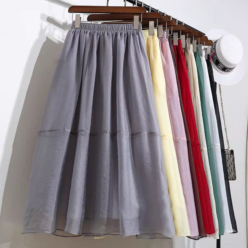 Elegant Pocket Organza Skirt Women's plus size Women's Mid-Length High-Waist Plus-Large Skirt