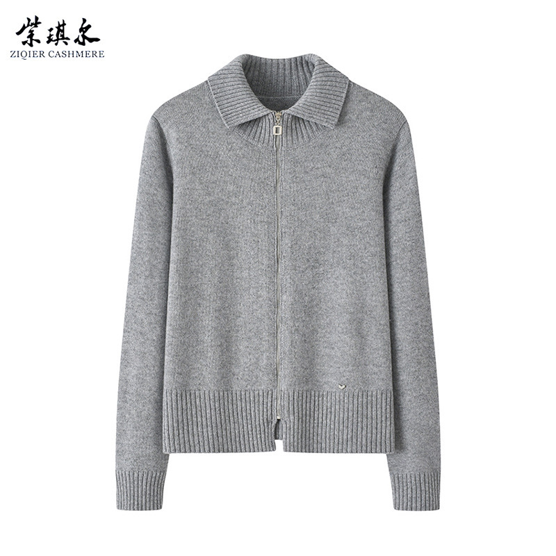 My mother! Fashionable POLO lapel up and down zipper cashmere cardigan women's cashmere thickened sweater coat sweater