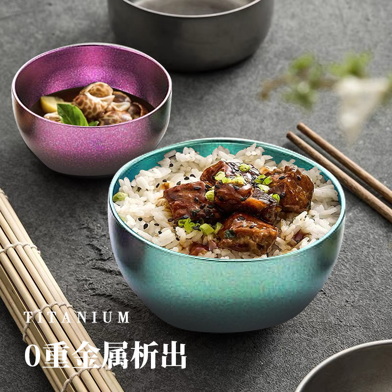 新款纯钛小碗成人辅食双层饭碗隔热防摔食品级家用碗餐具礼盒批发|undefined