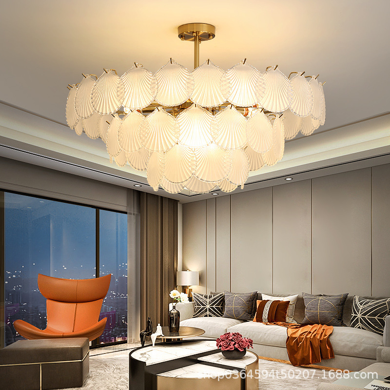 简约后现代客厅灯高档大气贝壳吊灯法式轻奢水晶灯饰卧室吸顶灯具