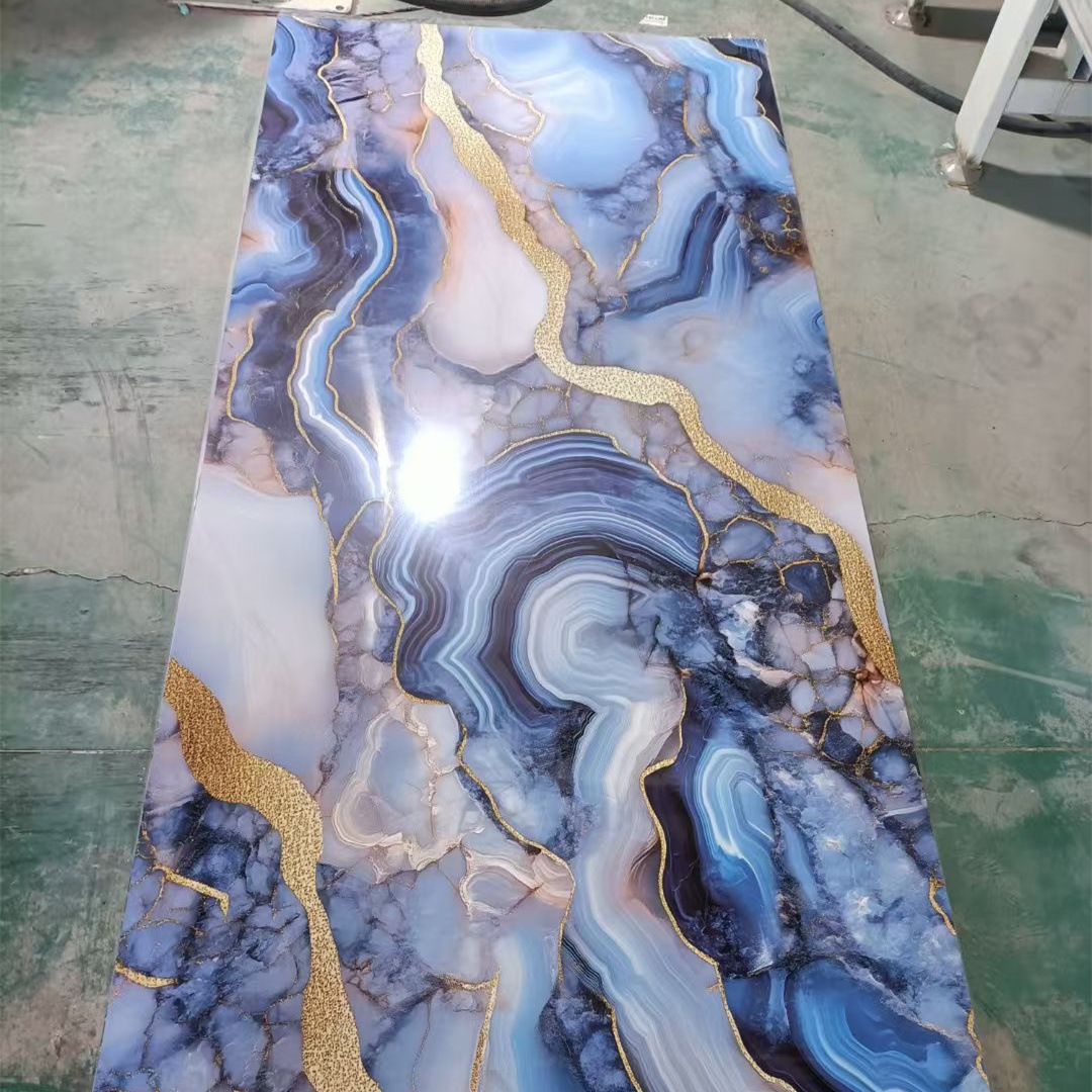 外贸出口高光仿大理石uv板电视背景墙pvc装饰板可定连纹