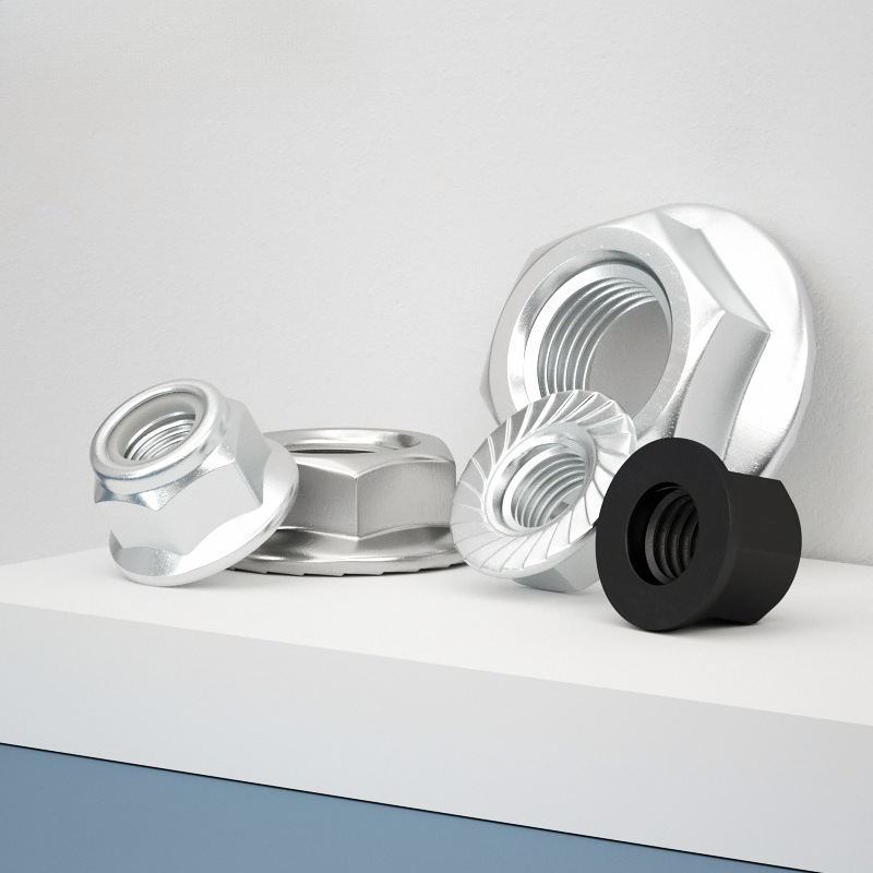 法兰螺母镀锌防滑带垫六角防松螺丝帽铁螺帽国标M3M4M5M6M8M10M12