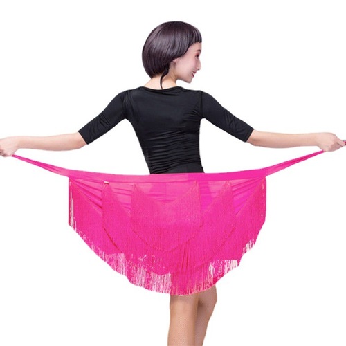 Women kids black red pink fringe latin dance skirts children adult