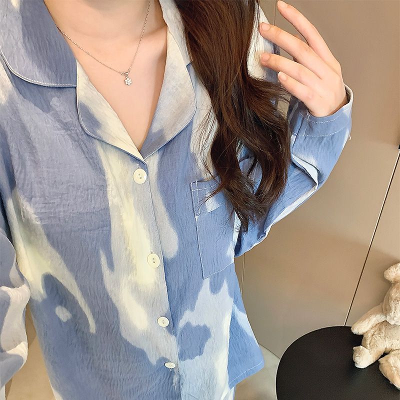 云朵棉睡衣女款春秋季带胸垫一体长袖韩版ins休闲宽松家居服套装|undefined