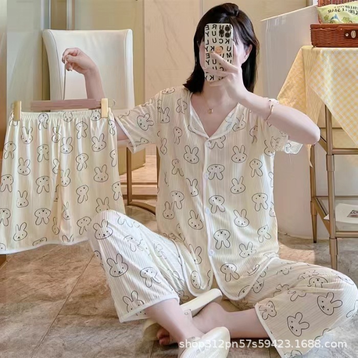 国境を越えた貿易夏の女性用リボンパジャマ3点セット、マイクロビジネスインインターネット有名人の生放送ホーム服卸売|undefined