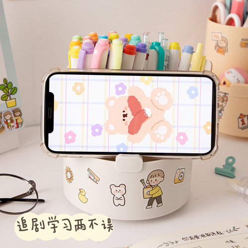 Girly Heart Rotating Pen Holder Creative Fashionable Cute Student Desktop Multifunctional Simple Storage Box Ins Large Capacity