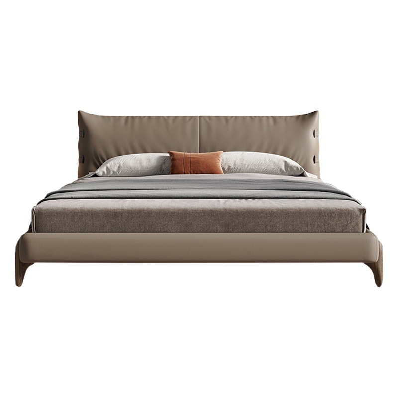 Cama de cuero genuino italiano minimalista 1,8 m dormitorio principal cama diseñador nuevo doble cama suave atmosférica boda cama muebles