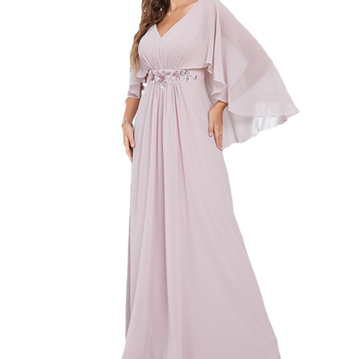Vestido de Noche con Lentejuelas de Poliéster con Mangas Acampanadas para Fiestas