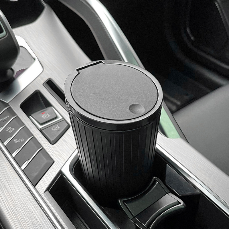 Car Push-Button Round Car Trash Can with Lid, Water-Proof Handrail Storage Box, Car Storage Bucket