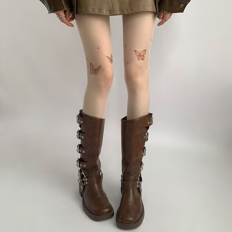 2023 nueva piel color mariposa chica caliente Lolita tatuaje piel belleza cultura asiática tatuaje impresión Rosa ultra-Delgado medias