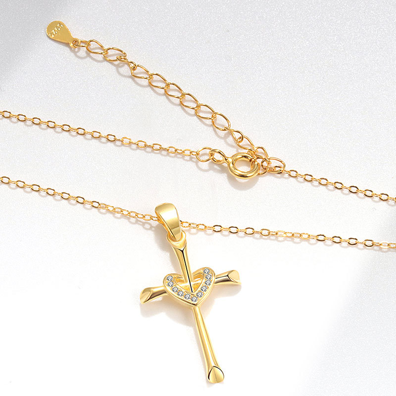 Schmuck Echt Vergoldet Herz Zirkon Anhänger Halskette Kreuz Schlüsselbein Kette Zubehör_voghion.com