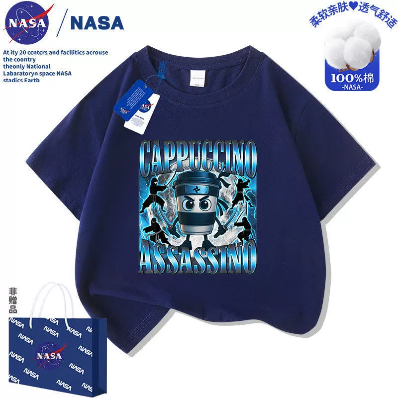Детская футболка хлопковая с короткими рукавами NASA, длинная надписьён Tongtong stick man mountain and sea классический детский топ